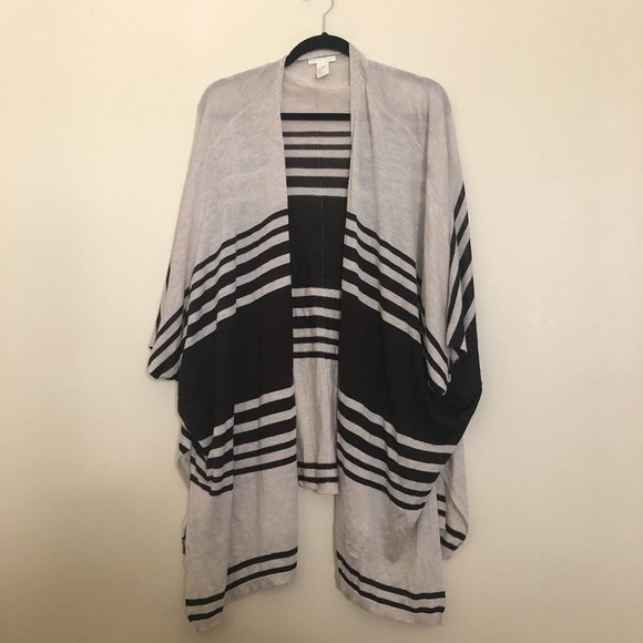 H&M Boho Striped Poncho Cardigan | Open Front Neutral Layer | XS–M Fit - Picture 4 of 10